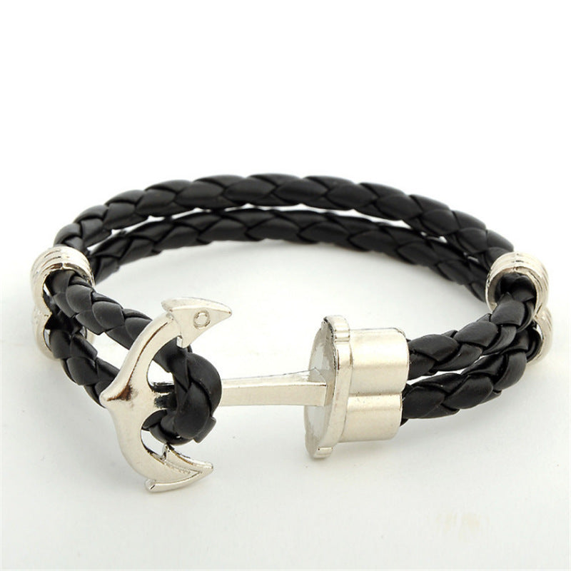 Men's Beaded Snake Pattern Boat Anchor Hip Hop Cool Genuine Bracelets