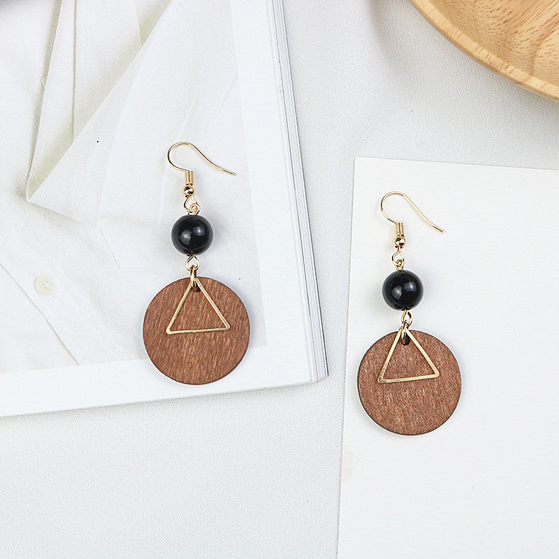 Women's Handmade Design Log Elegant Brown Stylish Round Long Earrings