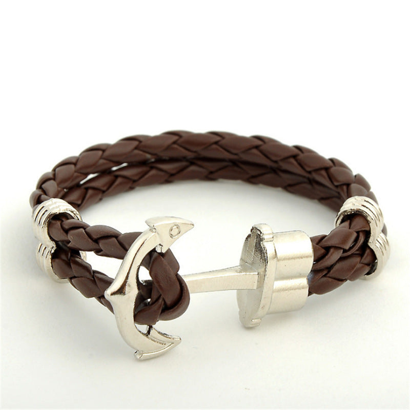 Men's Beaded Snake Pattern Boat Anchor Hip Hop Cool Genuine Bracelets