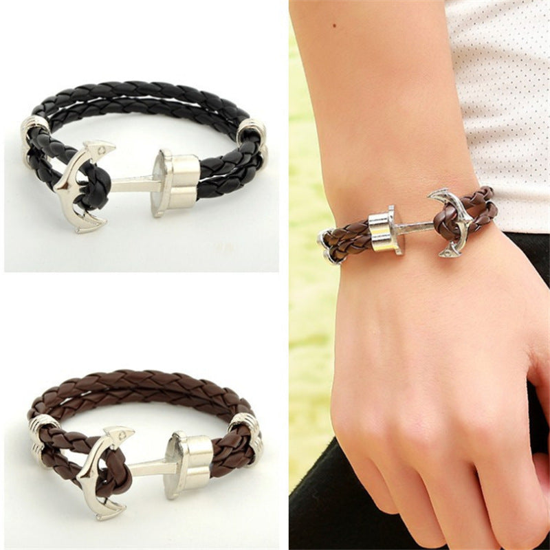 Men's Beaded Snake Pattern Boat Anchor Hip Hop Cool Genuine Bracelets