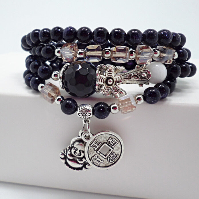 Blue Agate Crystal Retro Pattern Elephant Tourmaline Bracelets