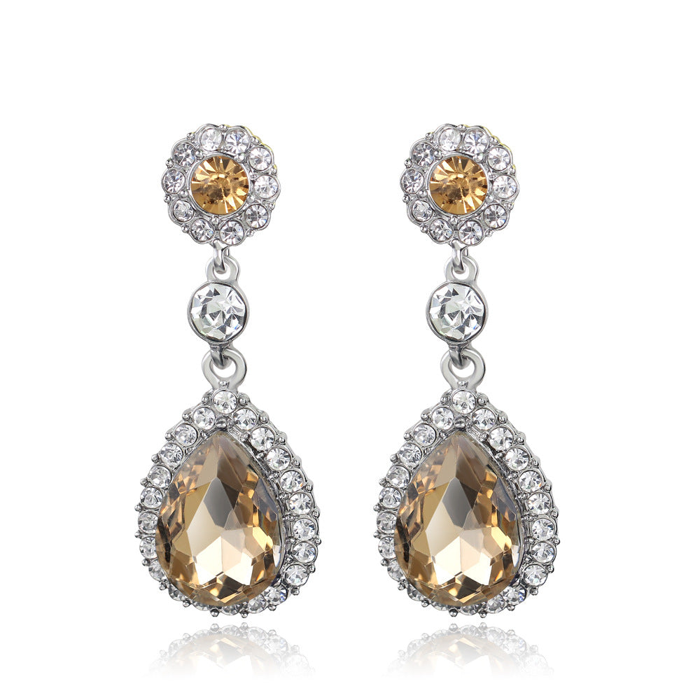 Bridal Glass Water Drop Rhinestone Supply Earrings