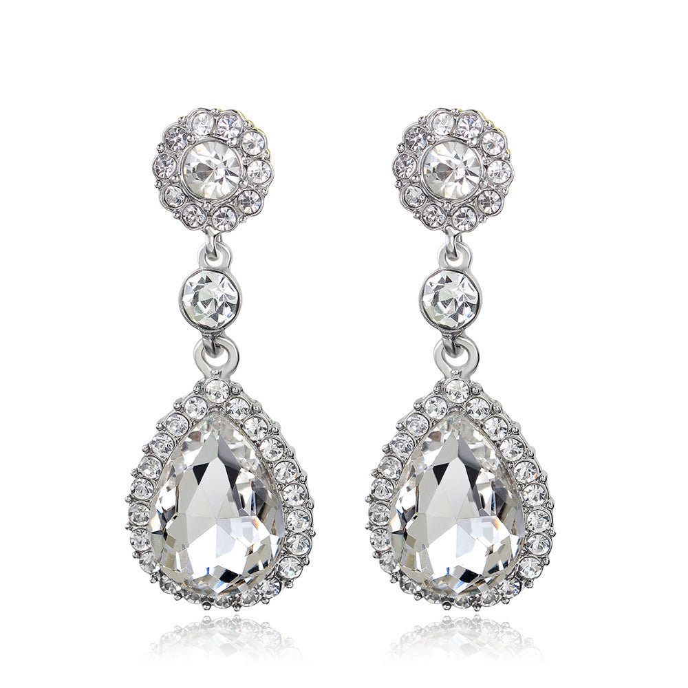 Bridal Glass Water Drop Rhinestone Supply Earrings