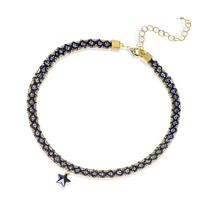 Women's Black Crystal Short Neckband Clavicle Chain Simple Mori Necklace