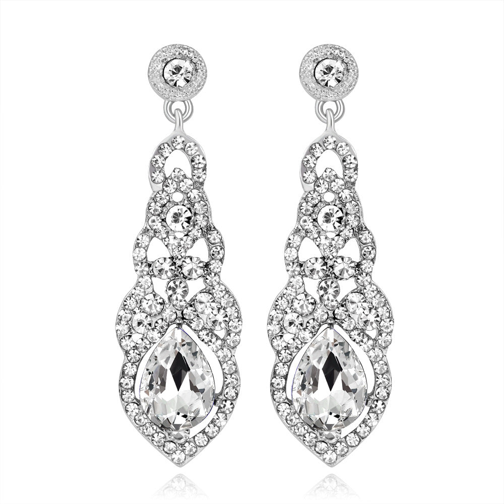 Boucles d'oreilles longues en diamant populaires pour mariage de mariée exagérée