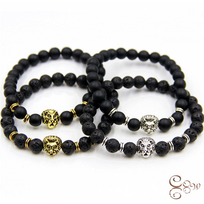 Hot Vintage Frosted Stone Volcanic Rock Lion Leopard Bracelets