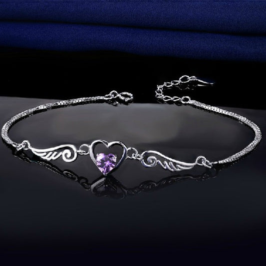 Wings Love Amethyst Female Romantic Heart-shaped Korean Fashion Accessories Bracelets