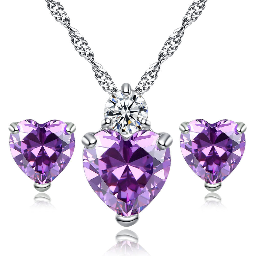 Women's Graceful Fashionable Ear Bridal Heart-shaped Zircon Jewelry Set