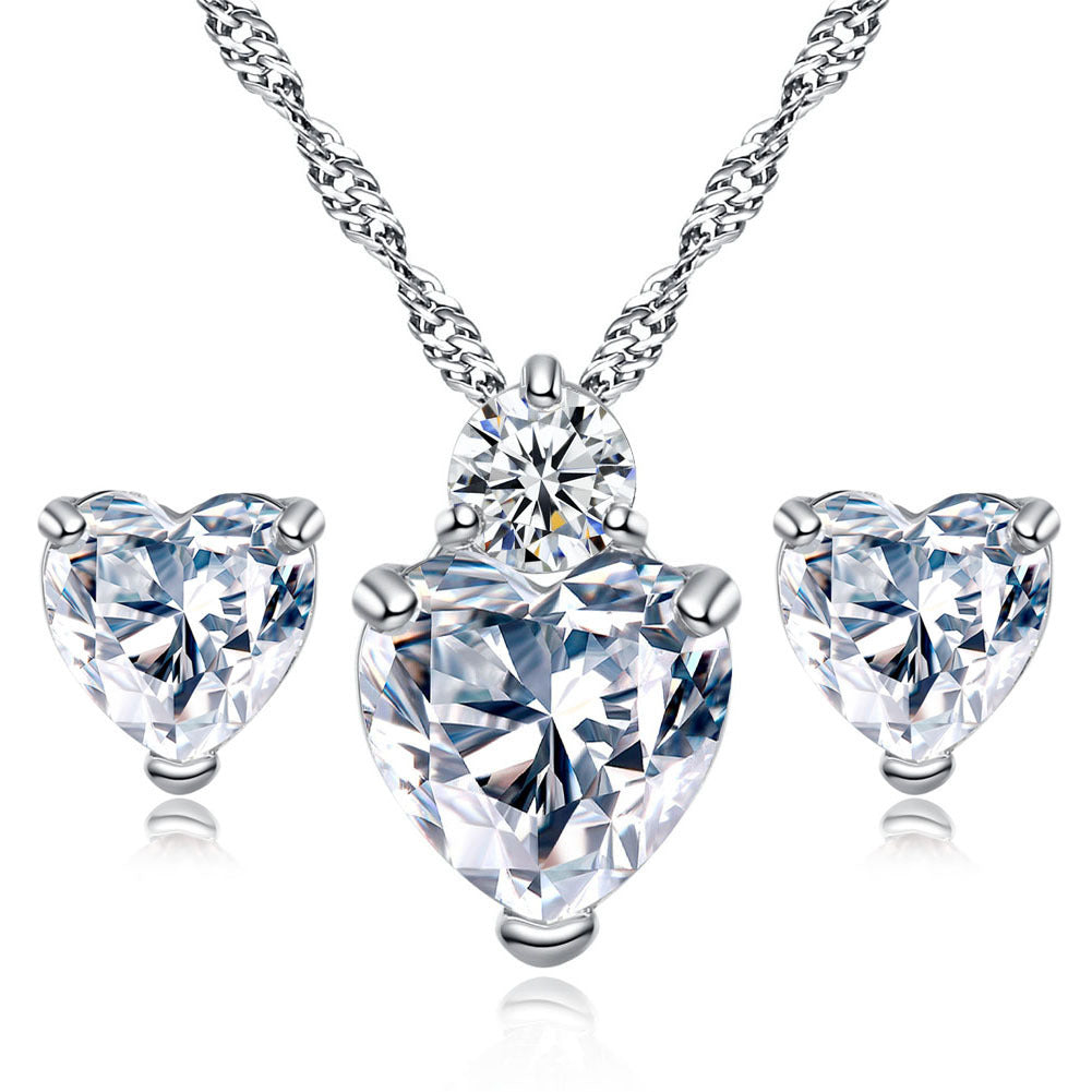 Women's Graceful Fashionable Ear Bridal Heart-shaped Zircon Jewelry Set