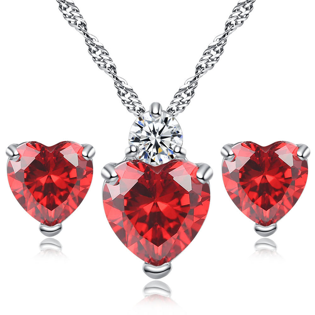 Women's Graceful Fashionable Ear Bridal Heart-shaped Zircon Jewelry Set