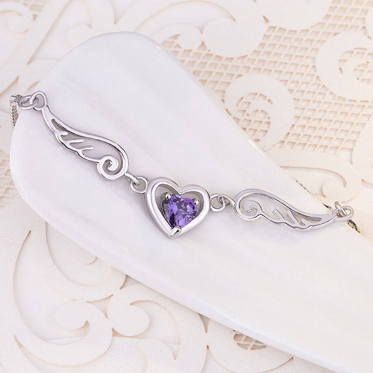 Wings Love Amethyst Female Romantic Heart-shaped Korean Fashion Accessories Bracelets