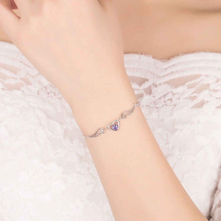 Wings Love Amethyst Female Romantic Heart-shaped Korean Fashion Accessories Bracelets