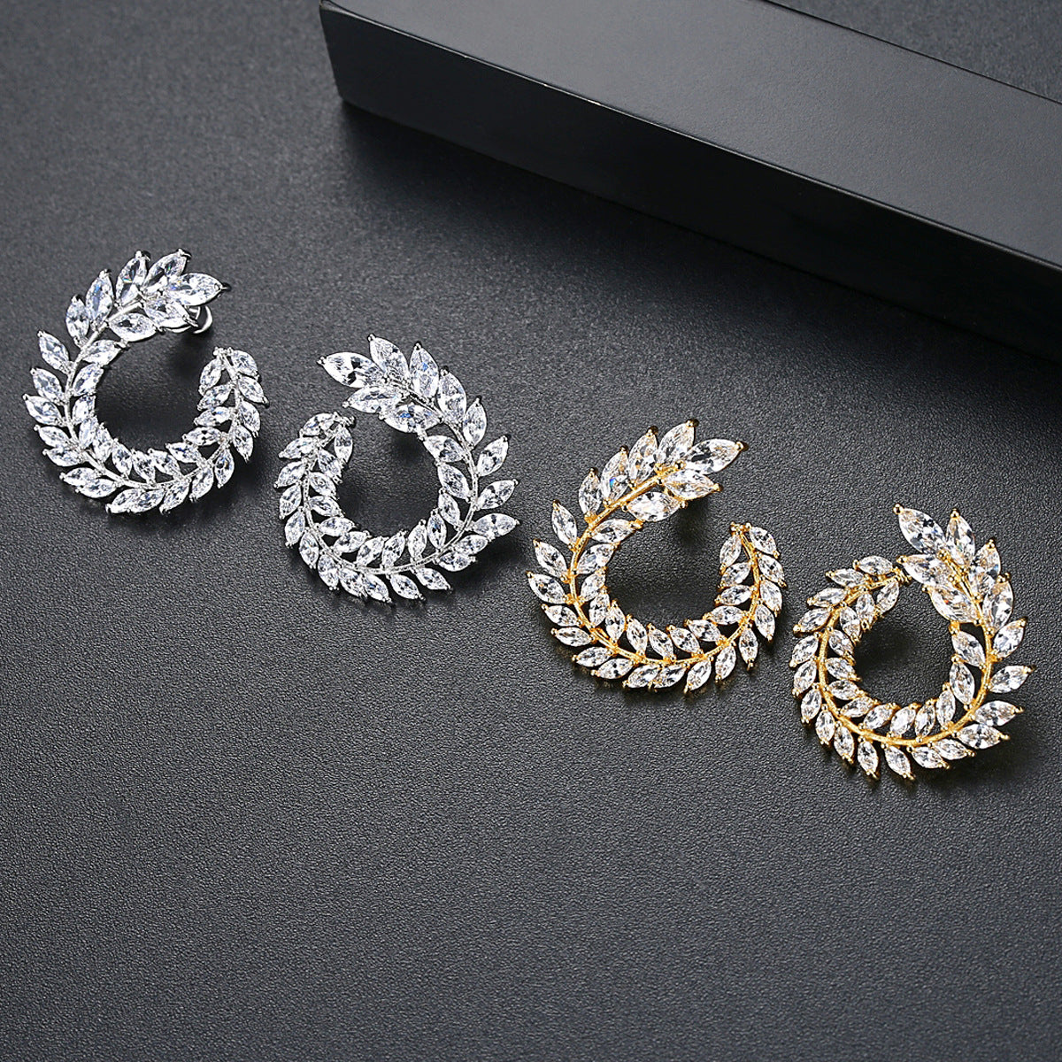 Boucles d'oreilles en cuivre de blé de Style classique cloutées avec Zircon, boucles d'oreilles en forme de feuille à la mode