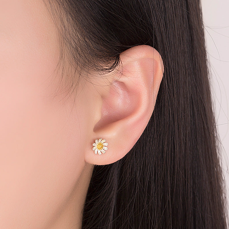 Flower Ear Female Little Daisy Sier-plated Rings