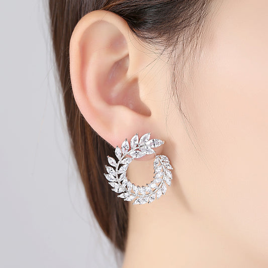 Classic Style Wheat Copper Studded With Zircon Fashion Leaf-shaped Earrings