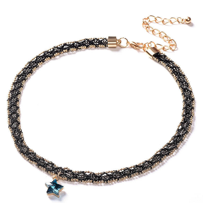 Women's Black Crystal Short Neckband Clavicle Chain Simple Mori Necklace