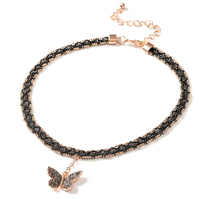 Women's Black Crystal Short Neckband Clavicle Chain Simple Mori Necklace