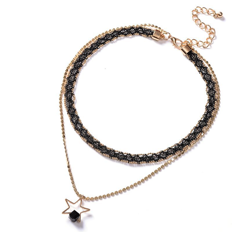 Women's Black Crystal Short Neckband Clavicle Chain Simple Mori Necklace