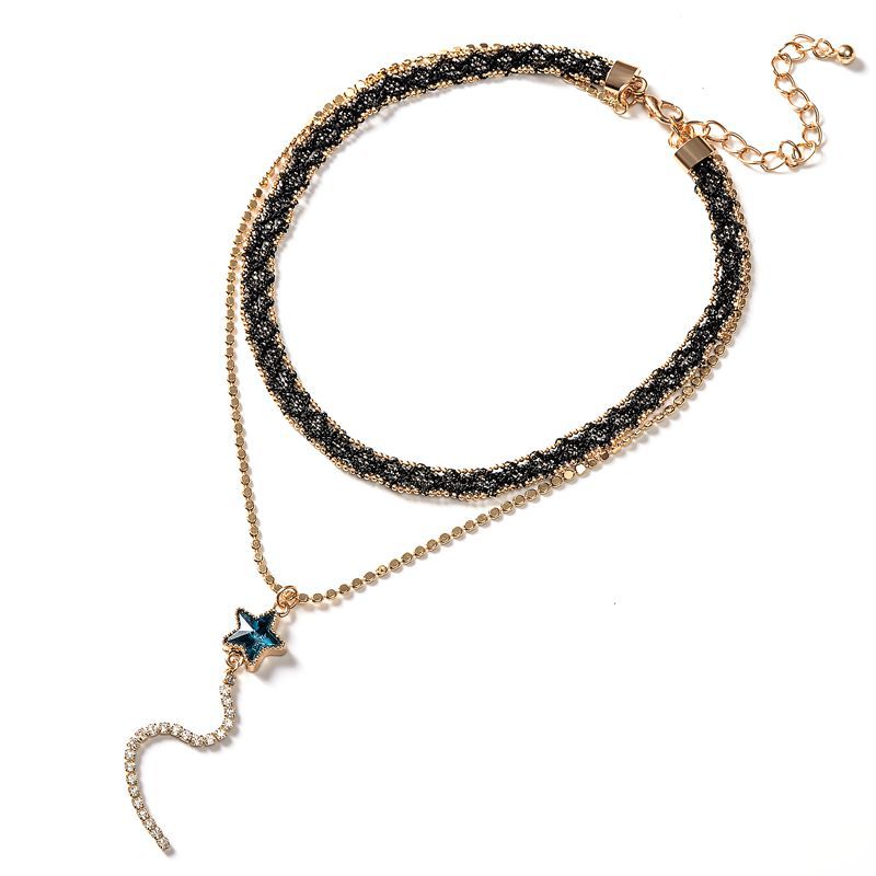 Women's Black Crystal Short Neckband Clavicle Chain Simple Mori Necklace