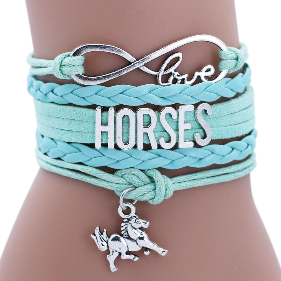 Pendentif en alliage de lettre de cheval, petits bracelets faits à la main