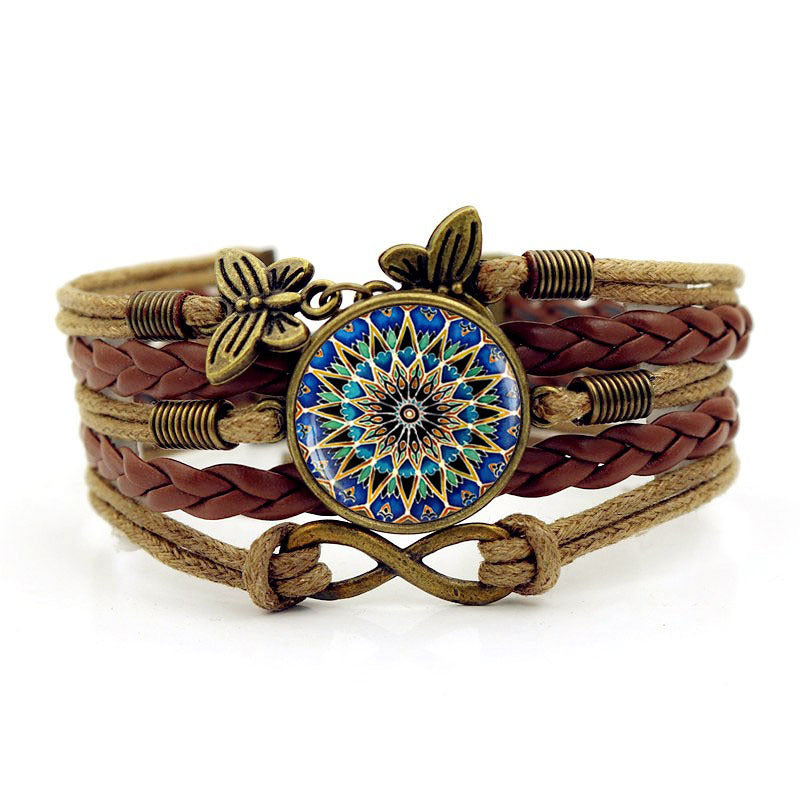 Bracelets infinis rétro tissés en pierre de temps Mandala pour femmes