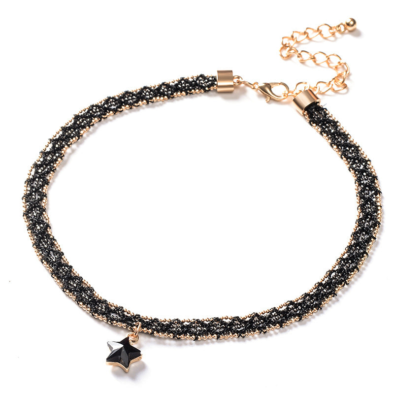 Women's Black Crystal Short Neckband Clavicle Chain Simple Mori Necklace
