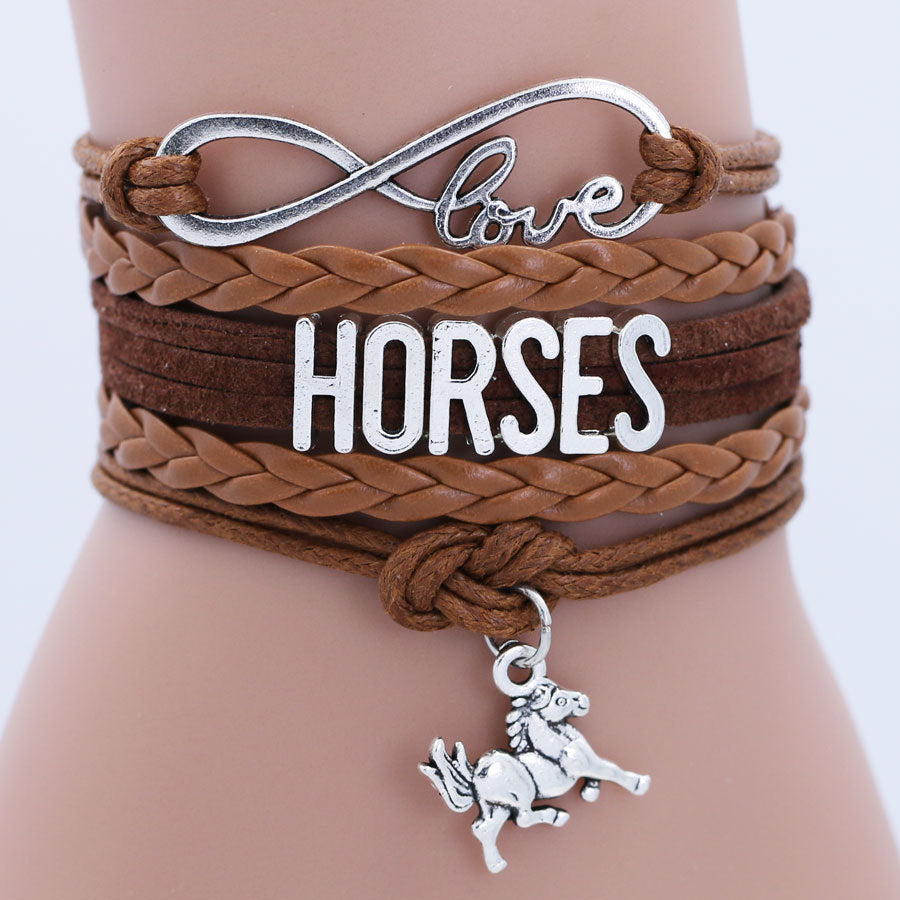 Pendentif en alliage de lettre de cheval, petits bracelets faits à la main