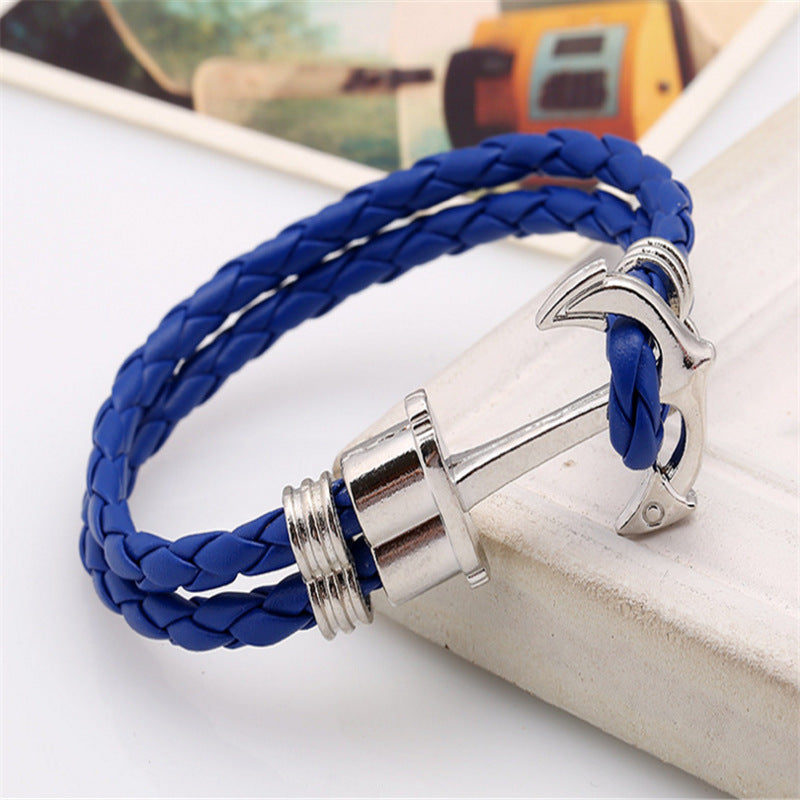 Men's Beaded Snake Pattern Boat Anchor Hip Hop Cool Genuine Bracelets