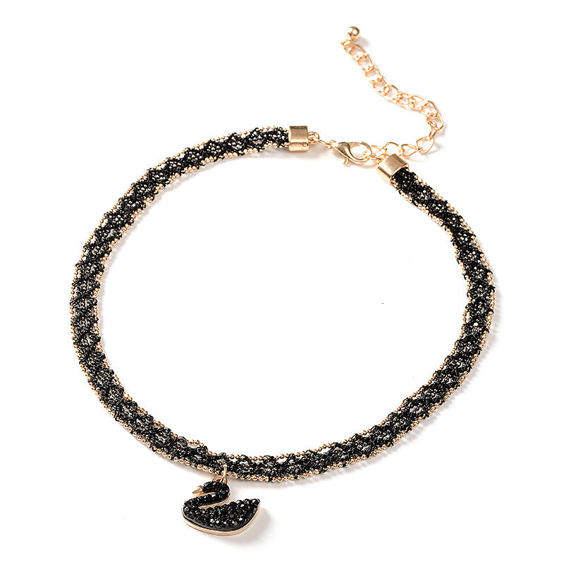 Women's Black Crystal Short Neckband Clavicle Chain Simple Mori Necklace