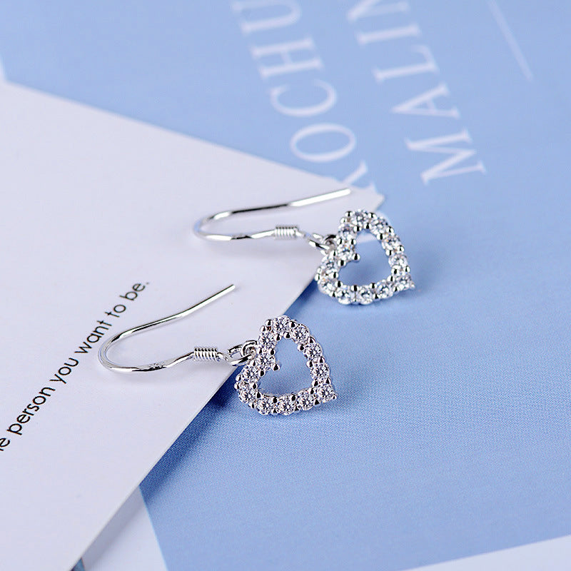 Heart Rhinestone Peach Ear Hook Hollow Earrings