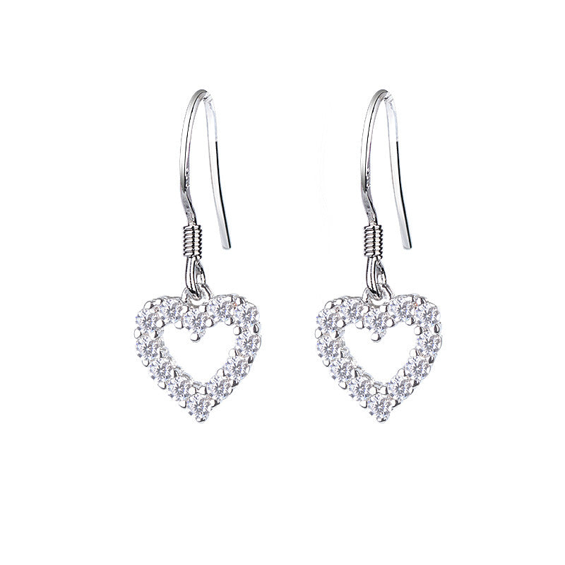 Heart Rhinestone Peach Ear Hook Hollow Earrings