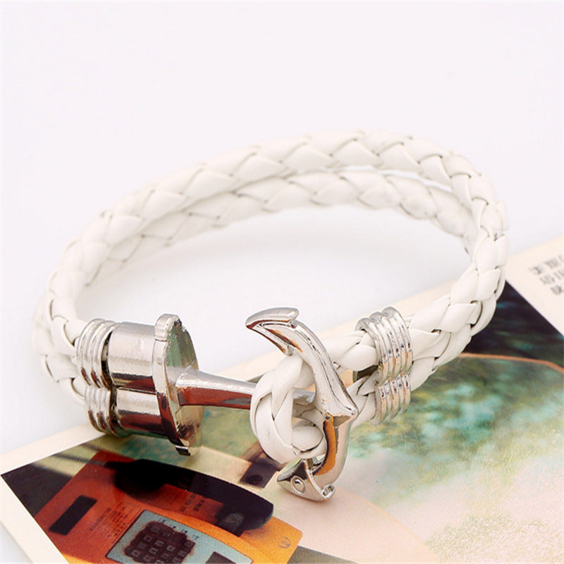 Men's Beaded Snake Pattern Boat Anchor Hip Hop Cool Genuine Bracelets