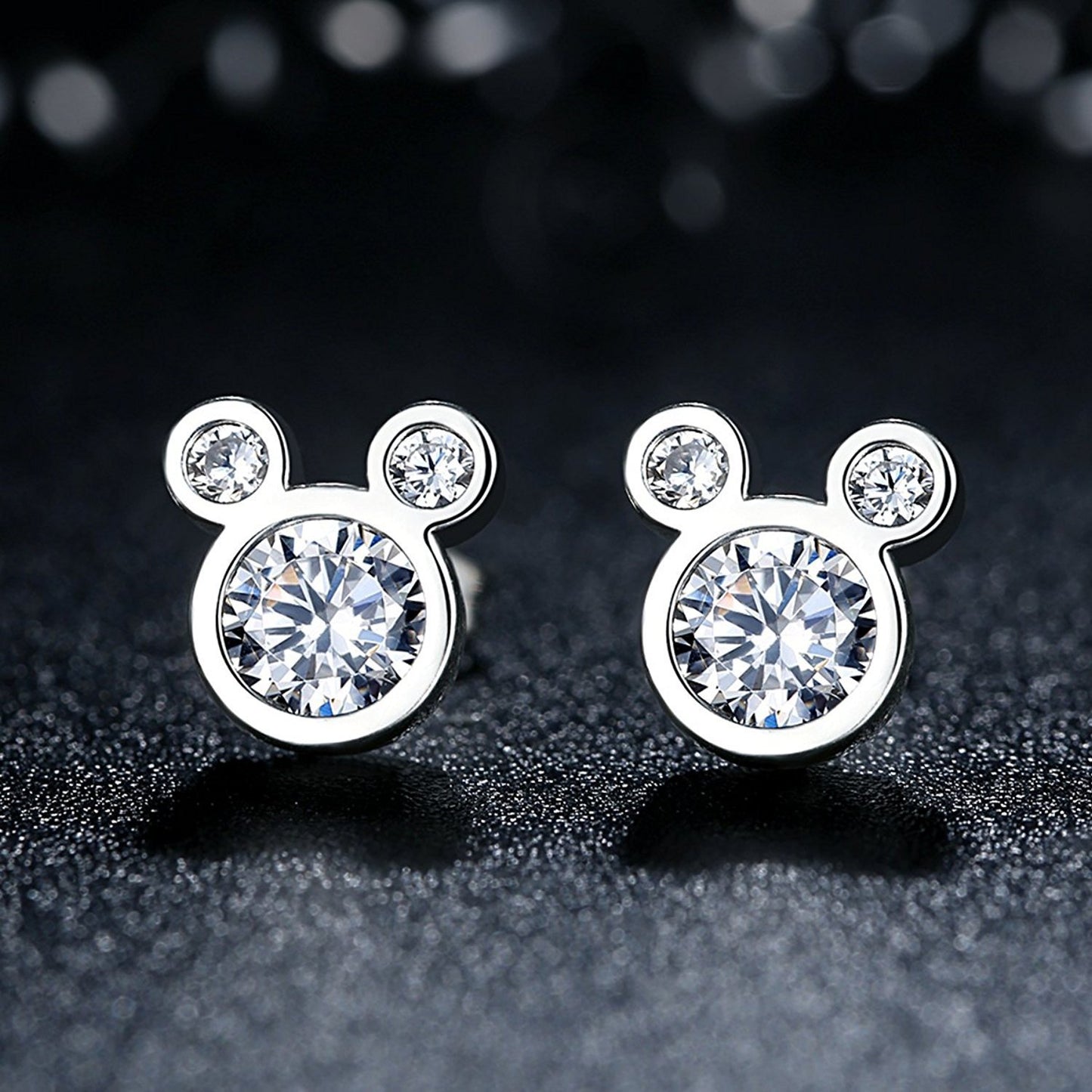 Damen-Ohrringe mit glitzerndem Mickey-Mouse-Diamant und Zirkon