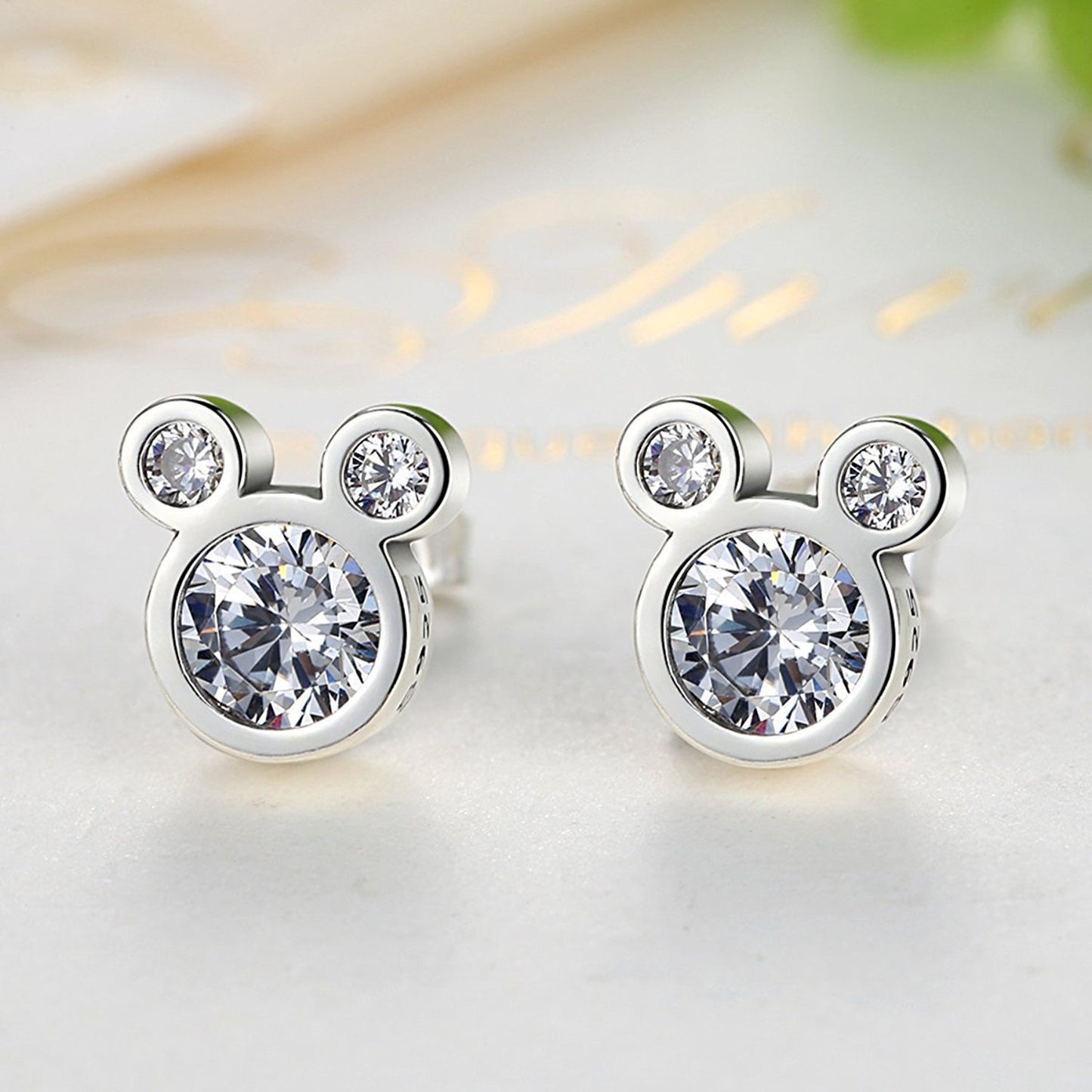 Damen-Ohrringe mit glitzerndem Mickey-Mouse-Diamant und Zirkon