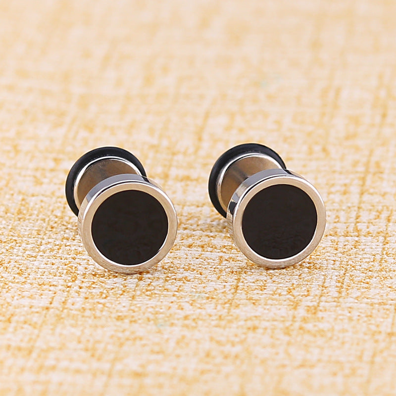 Punk Titanium Steel Round Black Dripping Earrings