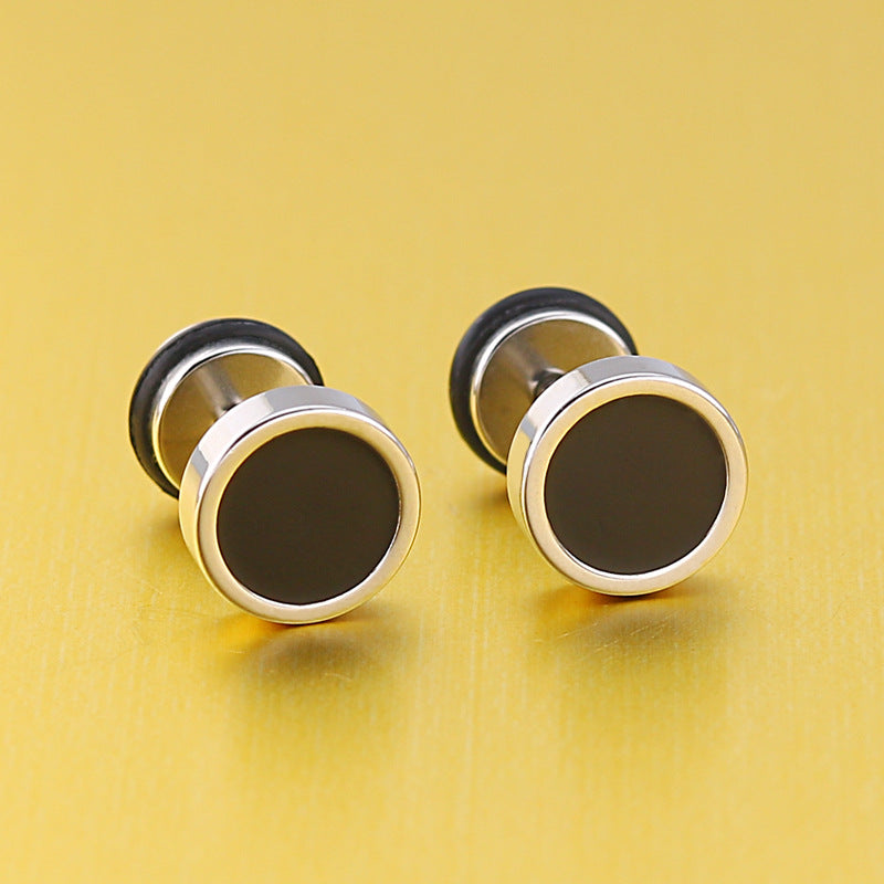 Punk Titanium Steel Round Black Dripping Earrings