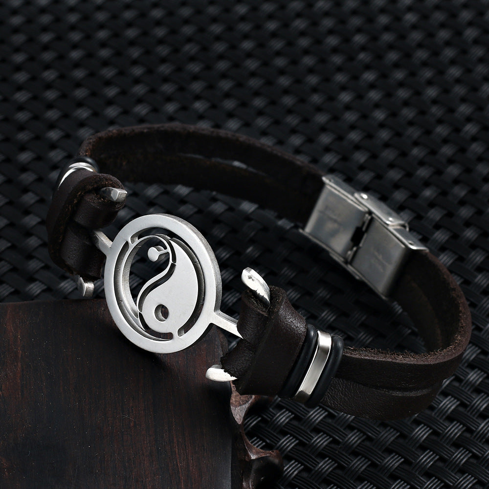 Men's And Yang Stainless Steel Leather Appetizer Bracelets