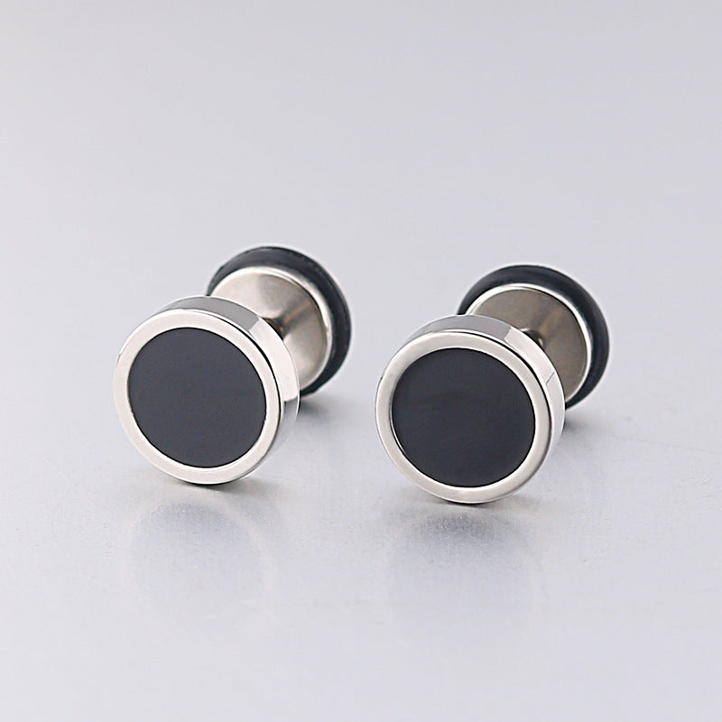 Punk Titanium Steel Round Black Dripping Earrings