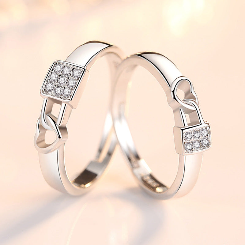 Style Sier-plated Open Couple Lock Heart Rings