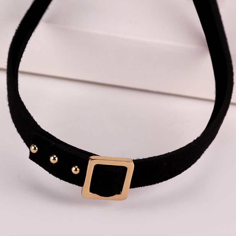 Female Simple Square Buckle Neckband Necklet Sexy Necklace