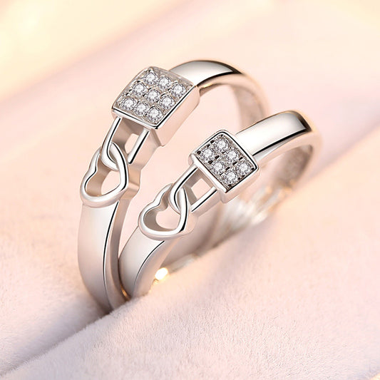 Style Sier-plated Open Couple Lock Heart Rings