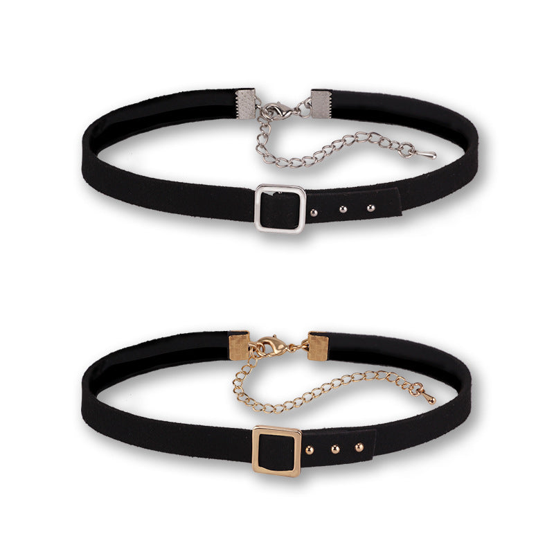 Female Simple Square Buckle Neckband Necklet Sexy Necklace