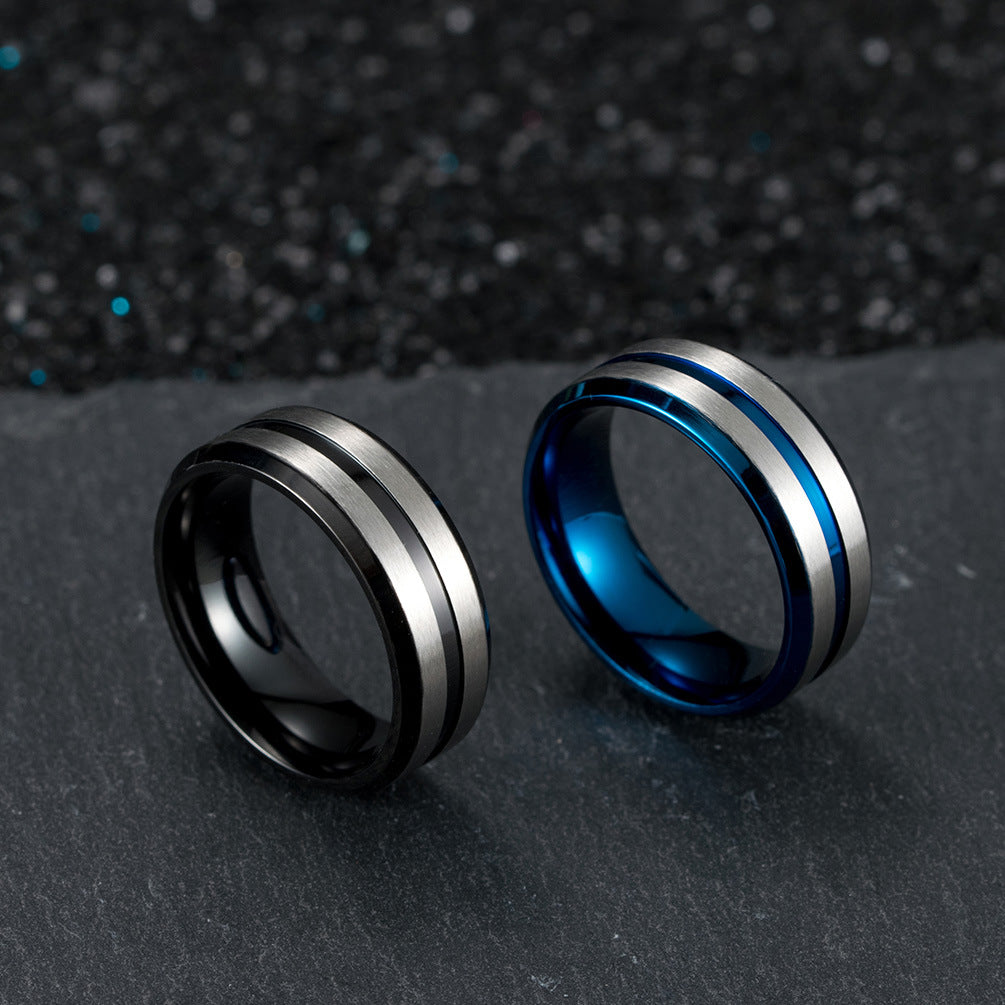 Men's Titanium Steel Brushed Matte Wide Double Rings