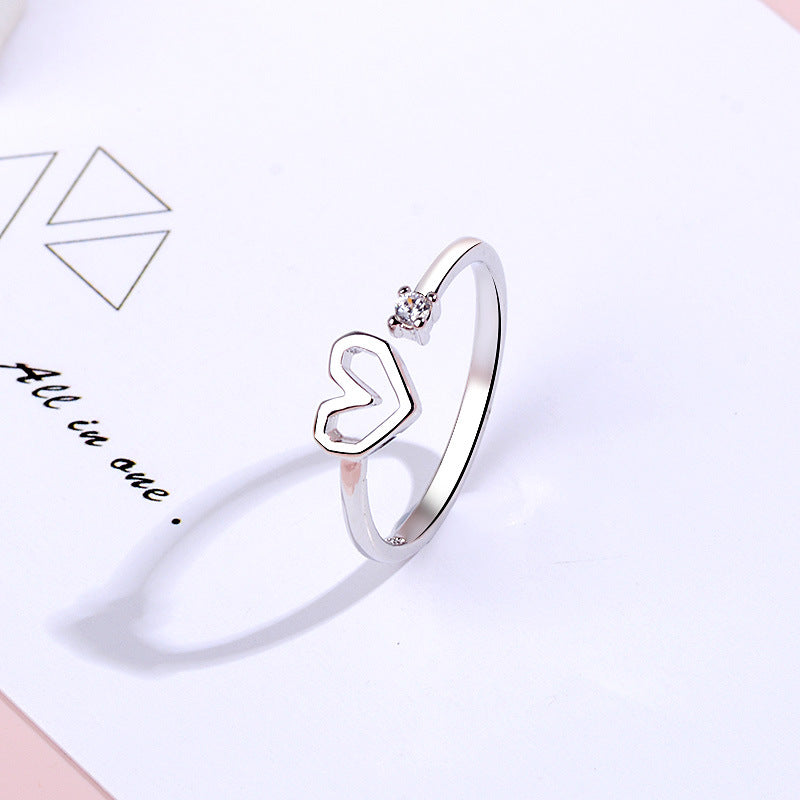 Open Female Sweet Rhinestone Love Heart Index Finger Geometric Rings