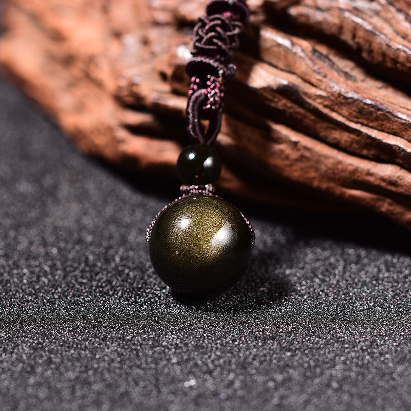 Women's & Men's Crystal Natural Obsidian Lucky Beads Fashion Necklace