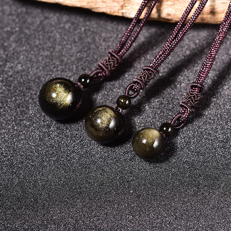 Women's & Men's Crystal Natural Obsidian Lucky Beads Fashion Necklace