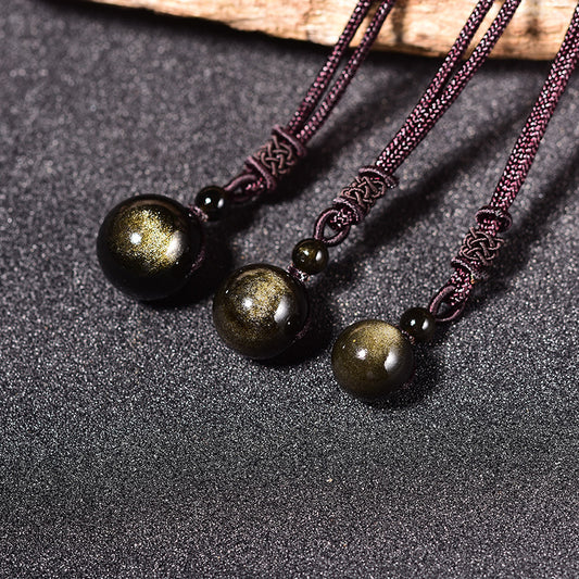 Women's & Men's Crystal Natural Obsidian Lucky Beads Fashion Necklace