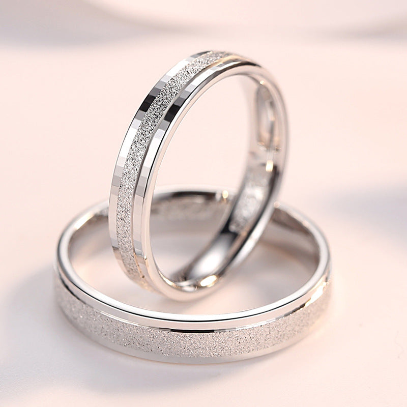 Sterling Sier Pair Of Frosted Simple Solid Couple Male Female Ring