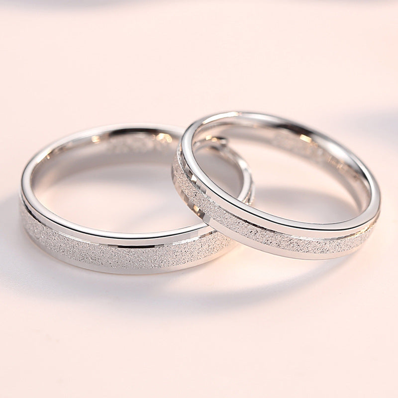 Sterling Sier Pair Of Frosted Simple Solid Couple Male Female Ring