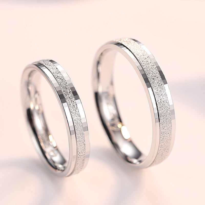 Sterling Sier Pair Of Frosted Simple Solid Couple Male Female Ring